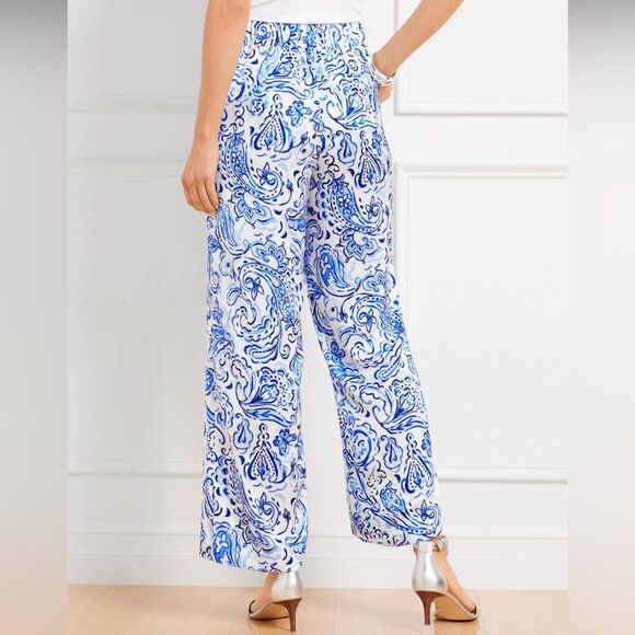 Talbots Satin Wide Leg Pants Painted Paisley Size P - Picture 2 of 11
